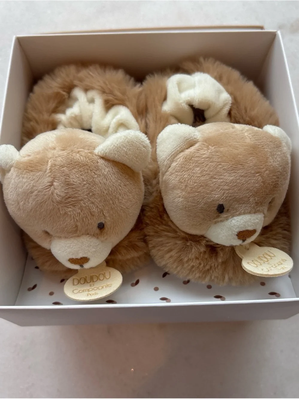 Doudou Plush Bear Infant Slippers in Light Brown